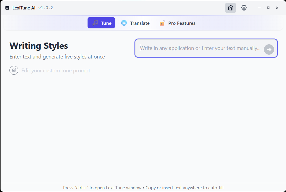 LexiTune Writing Styles Interface